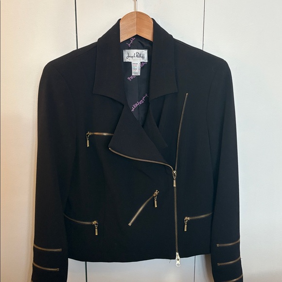 Joseph Ribkoff Jackets & Blazers - Joseph Ribkoff Black Asymmetrical Zip Blazer with Gold Zippers